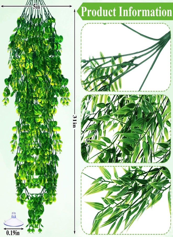 Suncalla 8 Pcs Reptile Plants for Terrarium Assorted Hanging Fake Artificial Vines with Suction Cups Climbing Foliage for Bearded Dragons Lizard Gecko Snake Hermit Crab Tank Decor(Lush Series) - Image 2